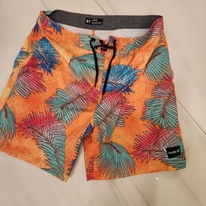 Hurley Men’s Orange Tropical Palm Swim Trunks